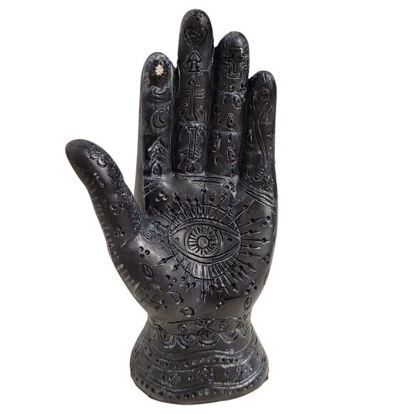 Evil Eye Hamsa Hand Fatima God Palmistry Decorative Statue Halloween Decor Black - Picture 1 of 3